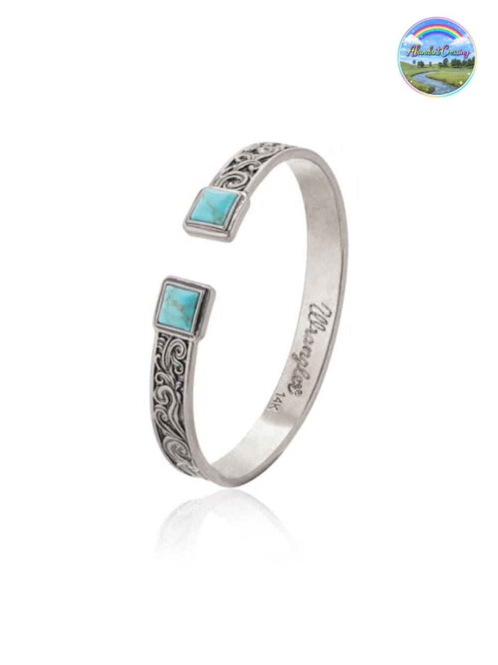 Copper Cuff Bracelet Carved Western Turquoise Open Bangle